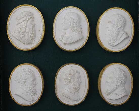 A set of twenty four early 19th century plaster gems, 10in.